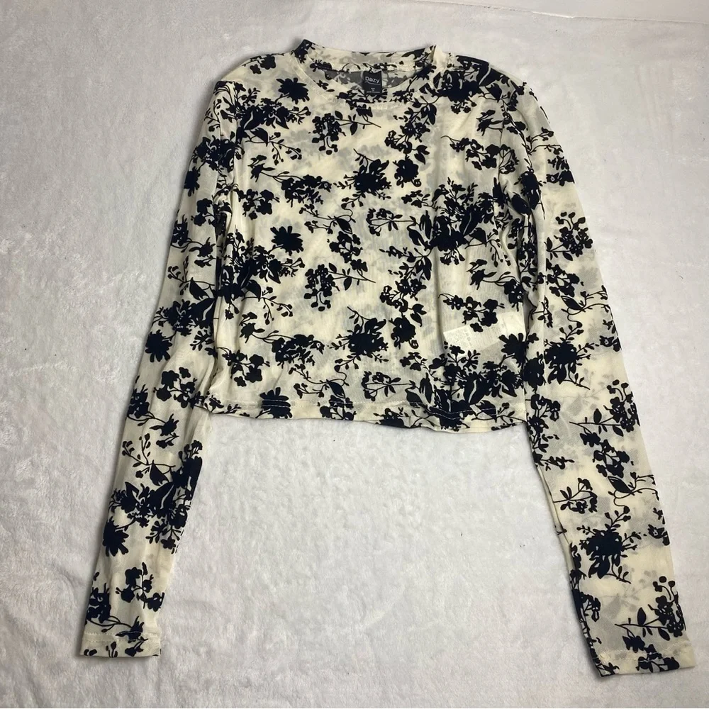 Dazy Black Floral See-through Long Sleeve Top Size XL